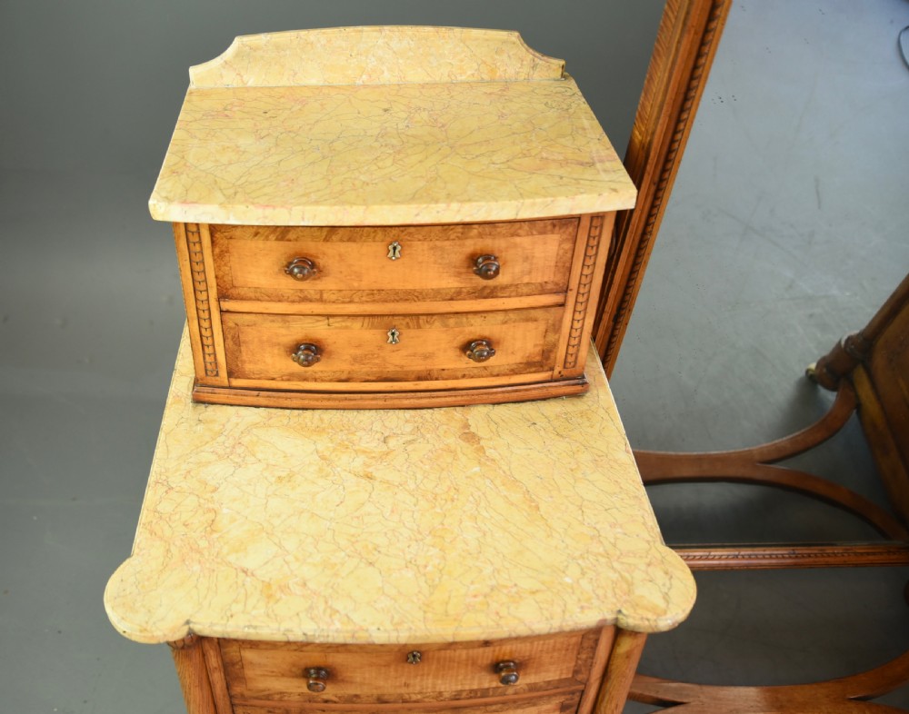 Victorian satinwood pedestal dressing table and matching ottoman stool View V