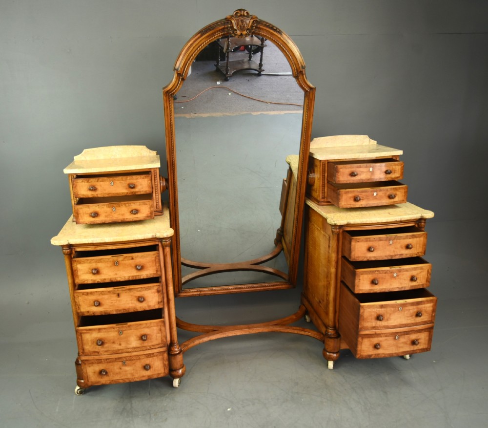 Victorian satinwood pedestal dressing table and matching ottoman stool View VIII