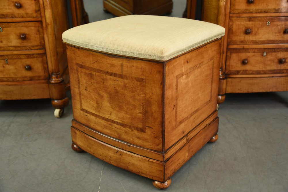 Victorian satinwood pedestal dressing table and matching ottoman stool View IX