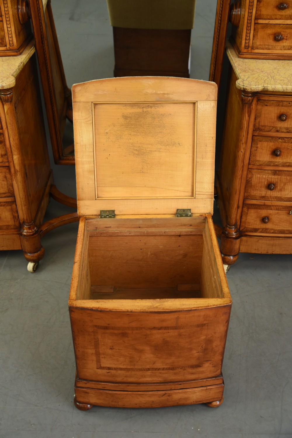 Victorian satinwood pedestal dressing table and matching ottoman stool View XII
