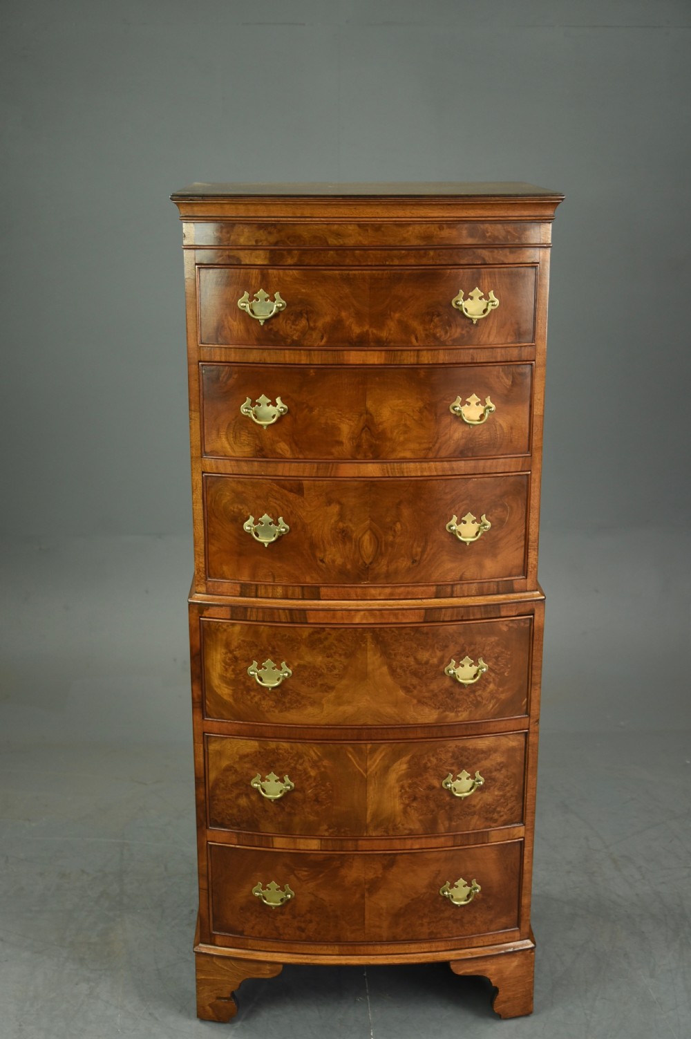 Georgian style walnut bow front chest of drawers tallboy 