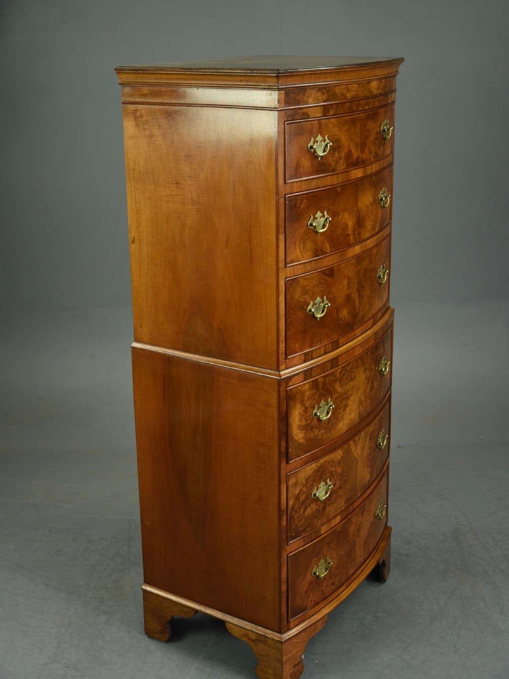 Georgian style walnut bow front chest of drawers tallboy  View III