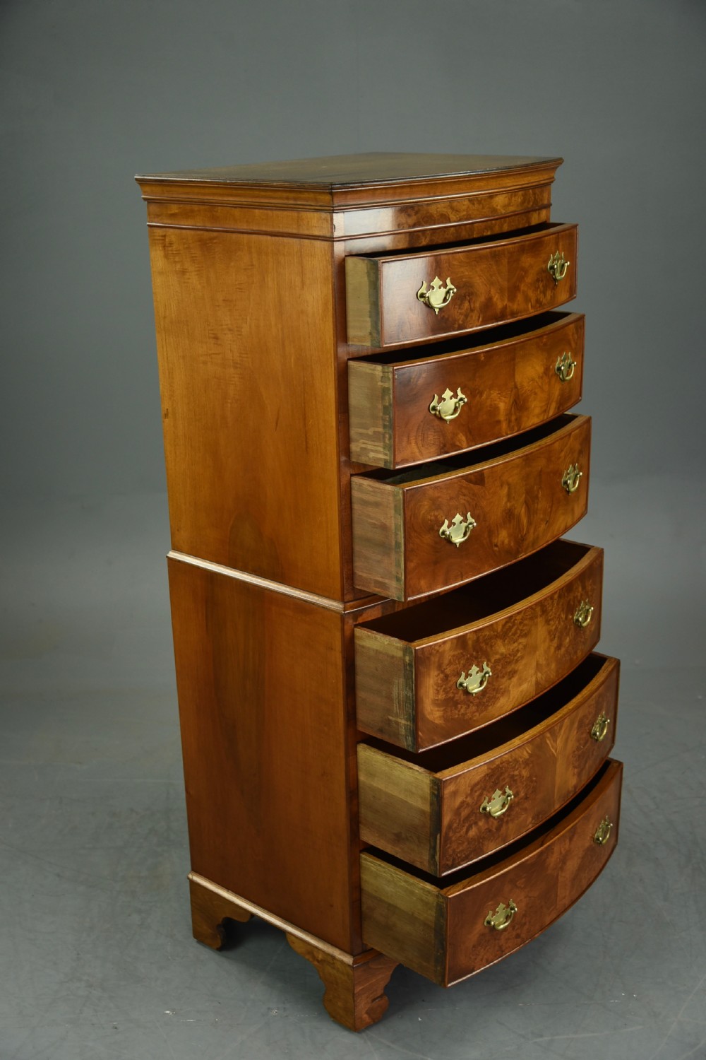 Georgian style walnut bow front chest of drawers tallboy  View IV