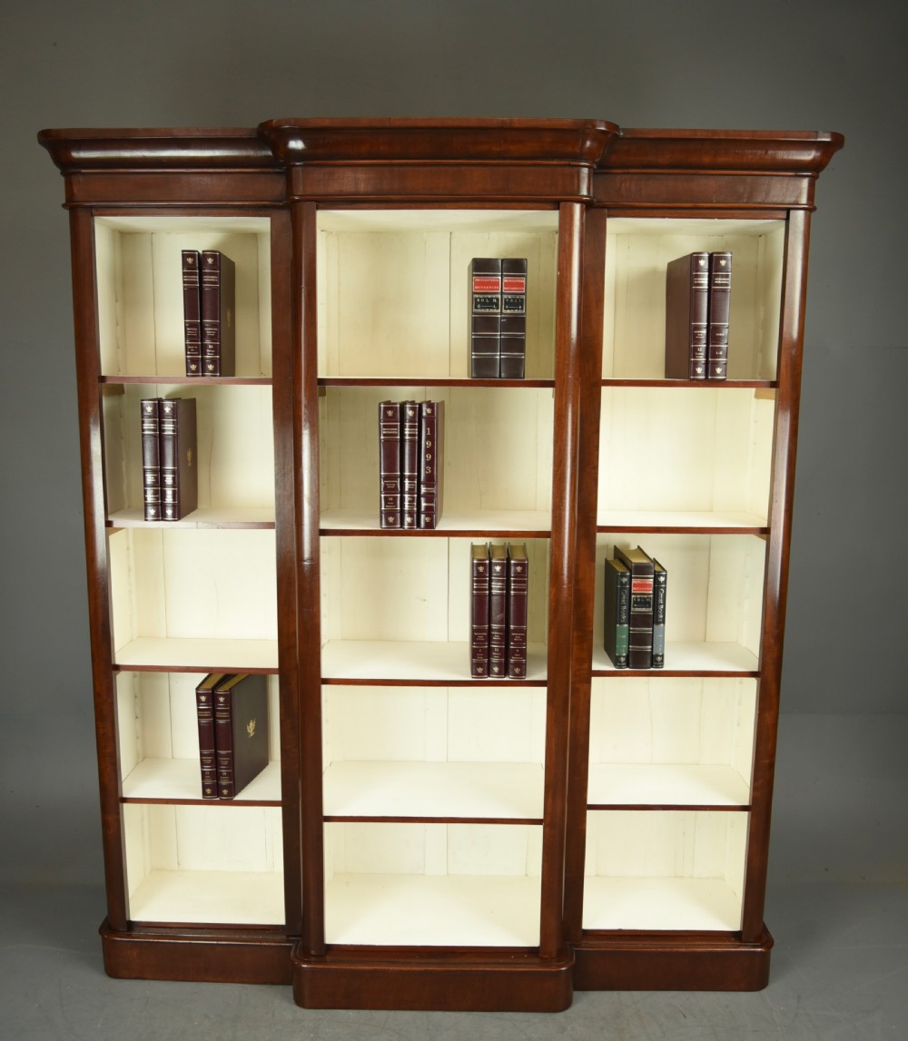 Victorian mahogany breakfront open bookcase 