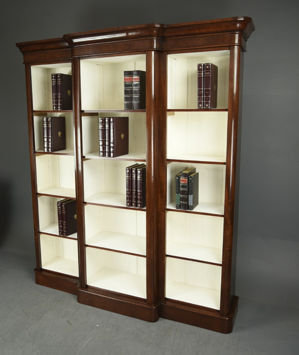Victorian mahogany breakfront open bookcase  View II