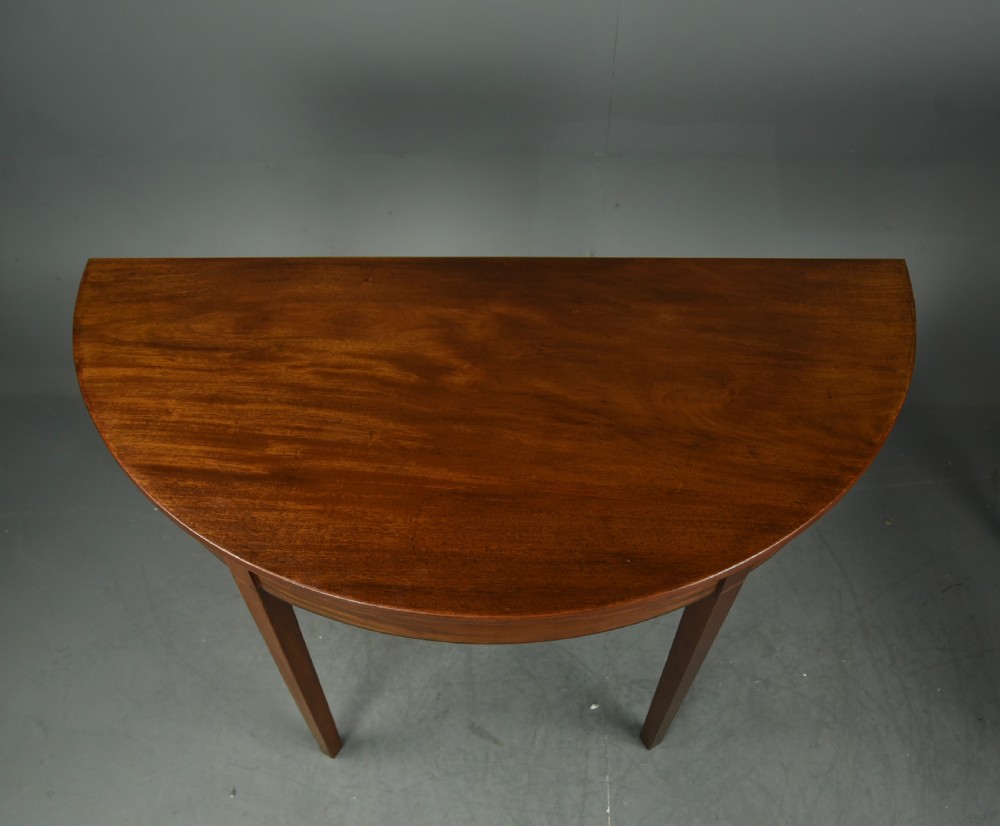 fine pair of Georgian mahogany demi lune console tables  View III