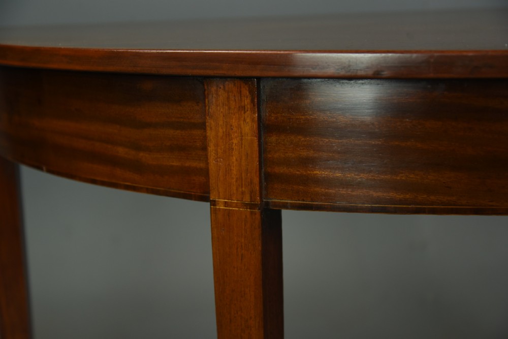 fine pair of Georgian mahogany demi lune console tables  View V