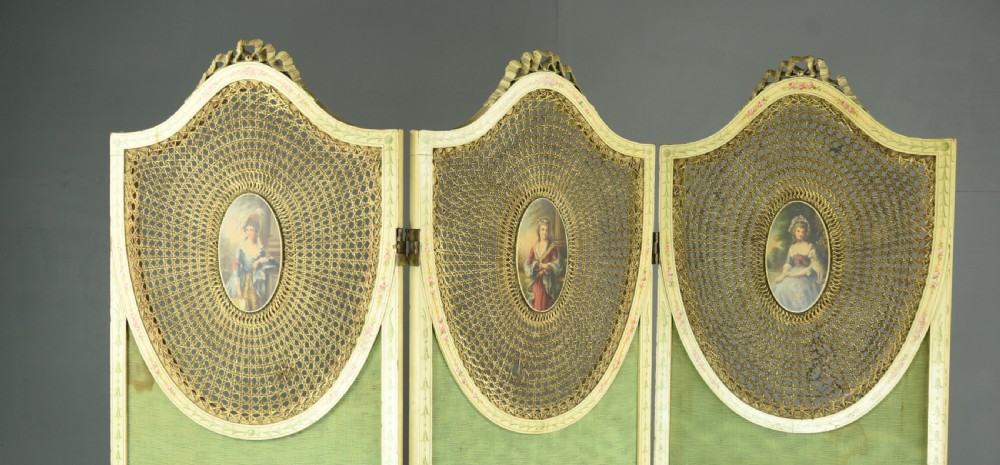 French painted three fold boudoir screen  View II