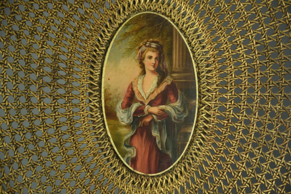 French painted three fold boudoir screen  View V