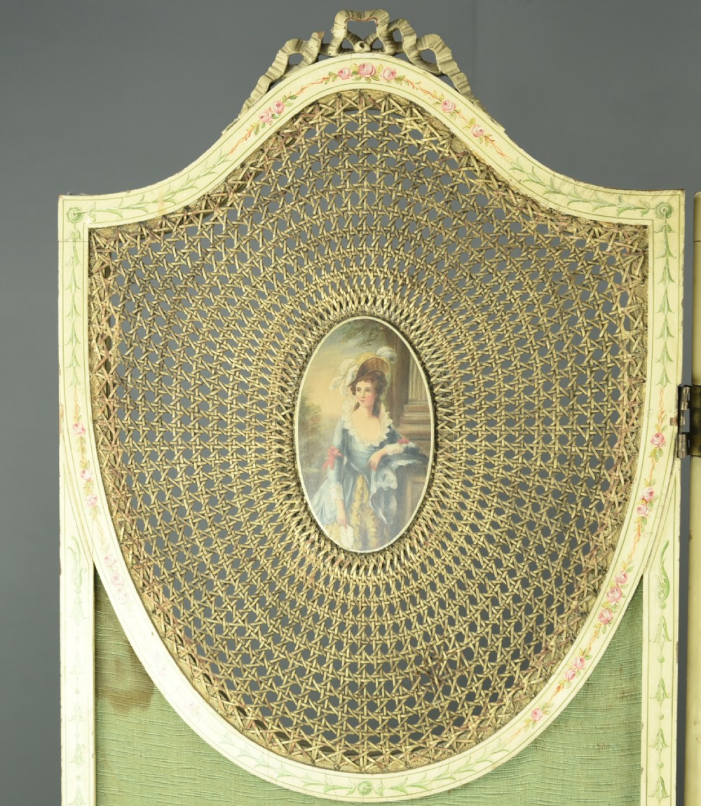 French painted three fold boudoir screen  View VII