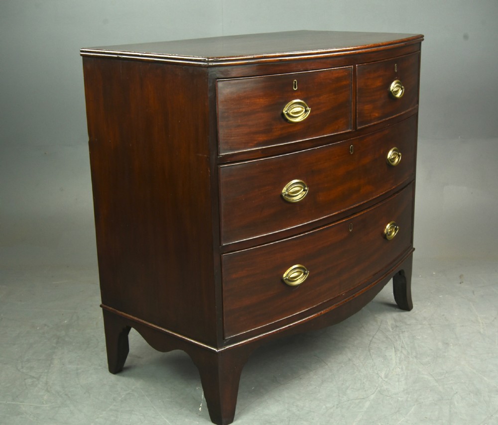 Small Georgian mahogany bow front chest of drawers  View III