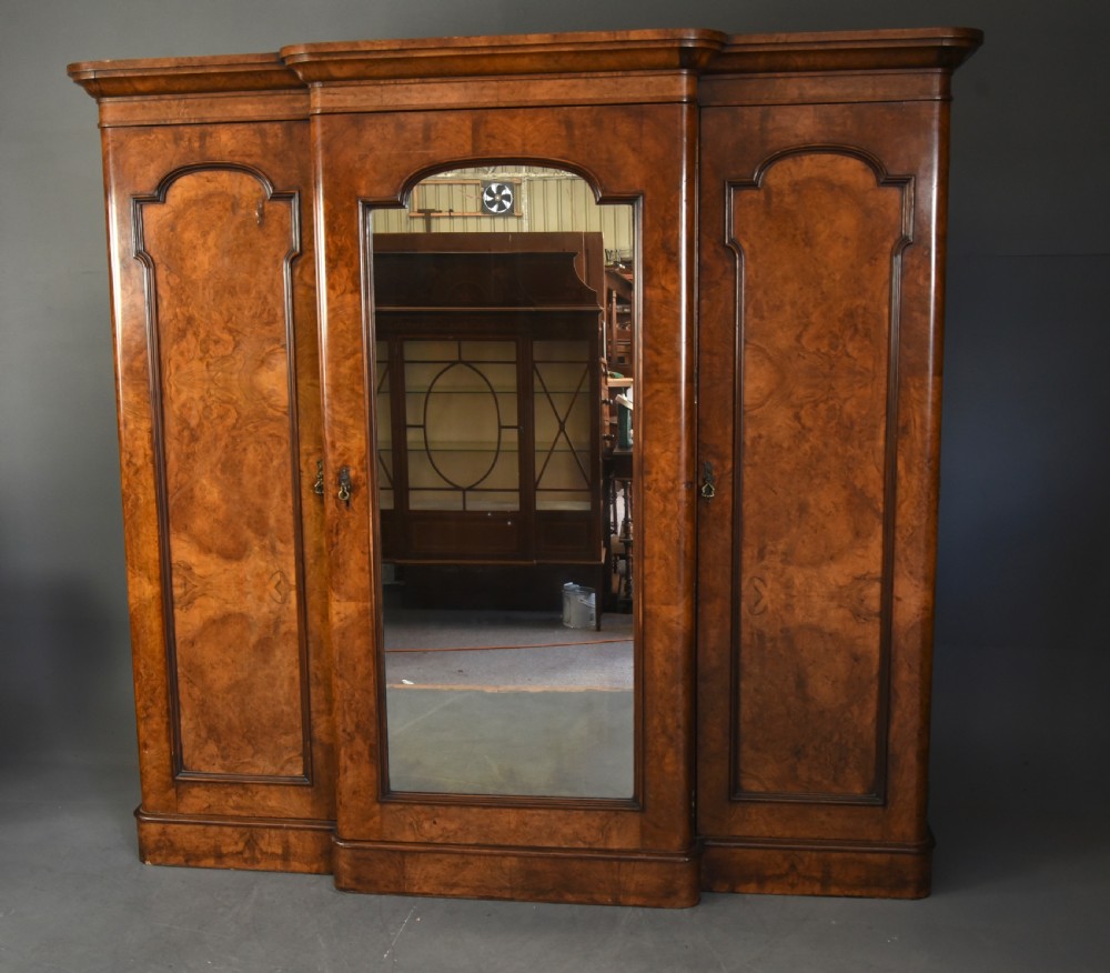 Victorian walnut breakfront triple wardrobe 