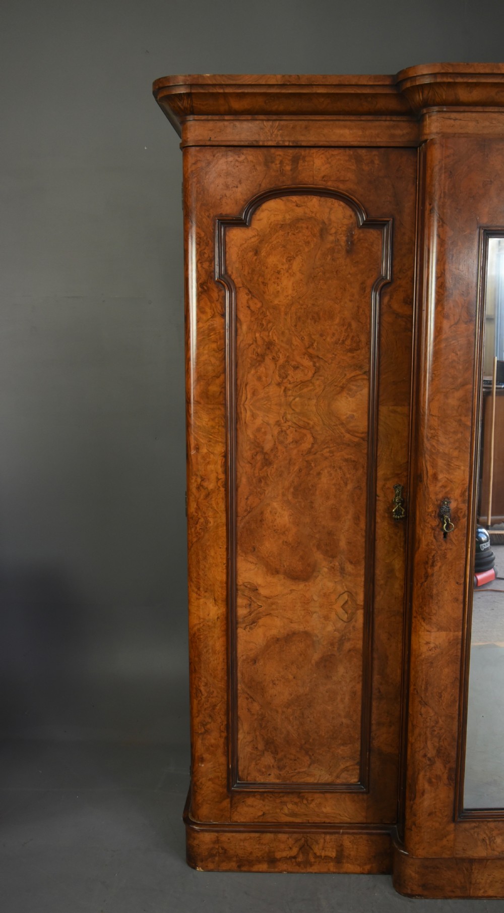 Victorian walnut breakfront triple wardrobe  View II