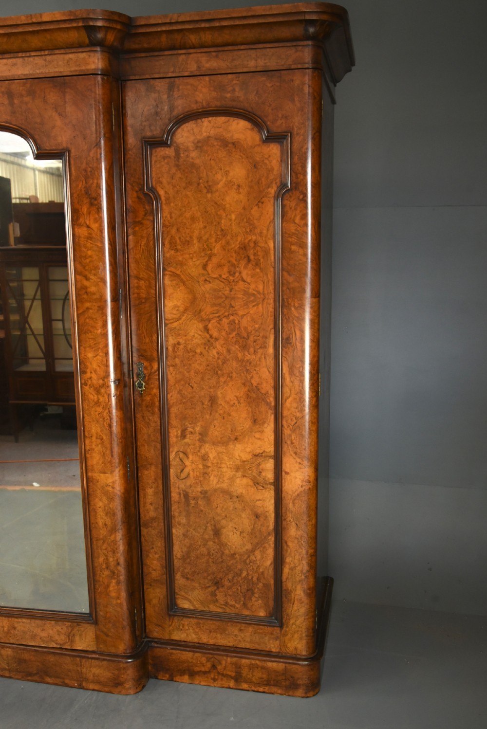 Victorian walnut breakfront triple wardrobe  View III
