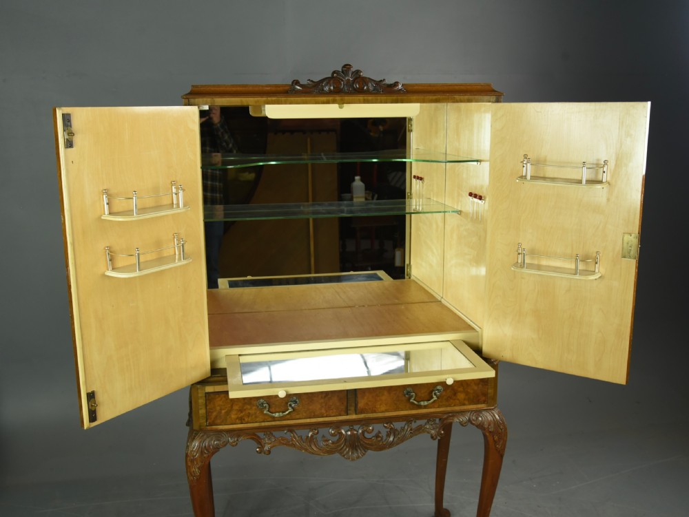 Burr walnut cocktail cabinet  View II