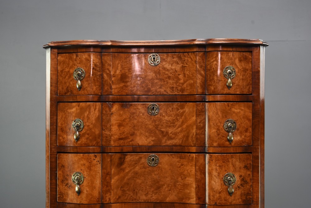 Bur walnut  Queen Anne style tall boy chest of drawers  View V
