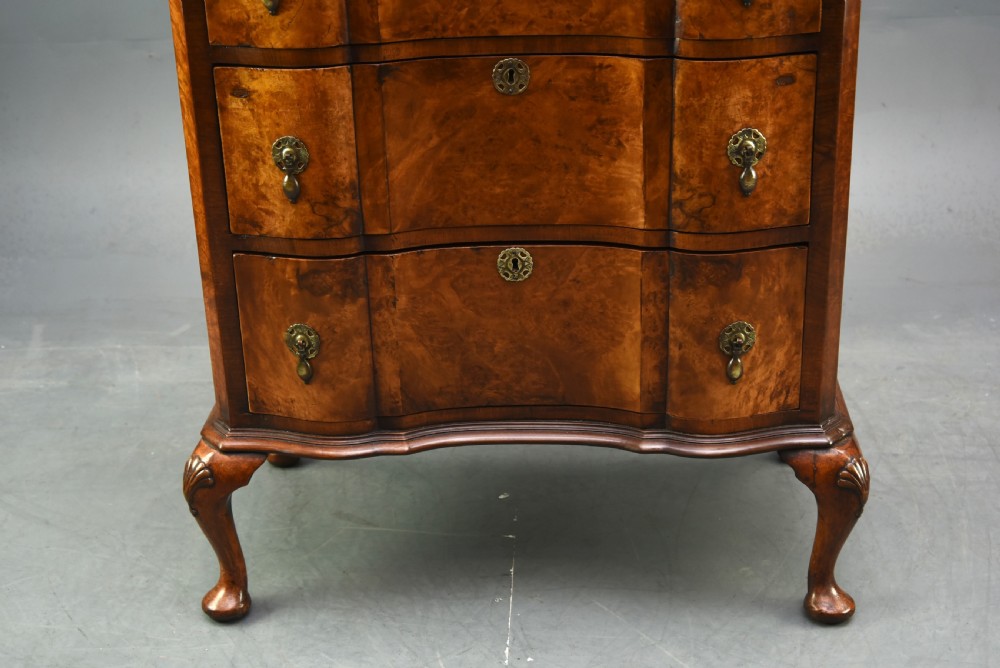 Bur walnut  Queen Anne style tall boy chest of drawers  View VI
