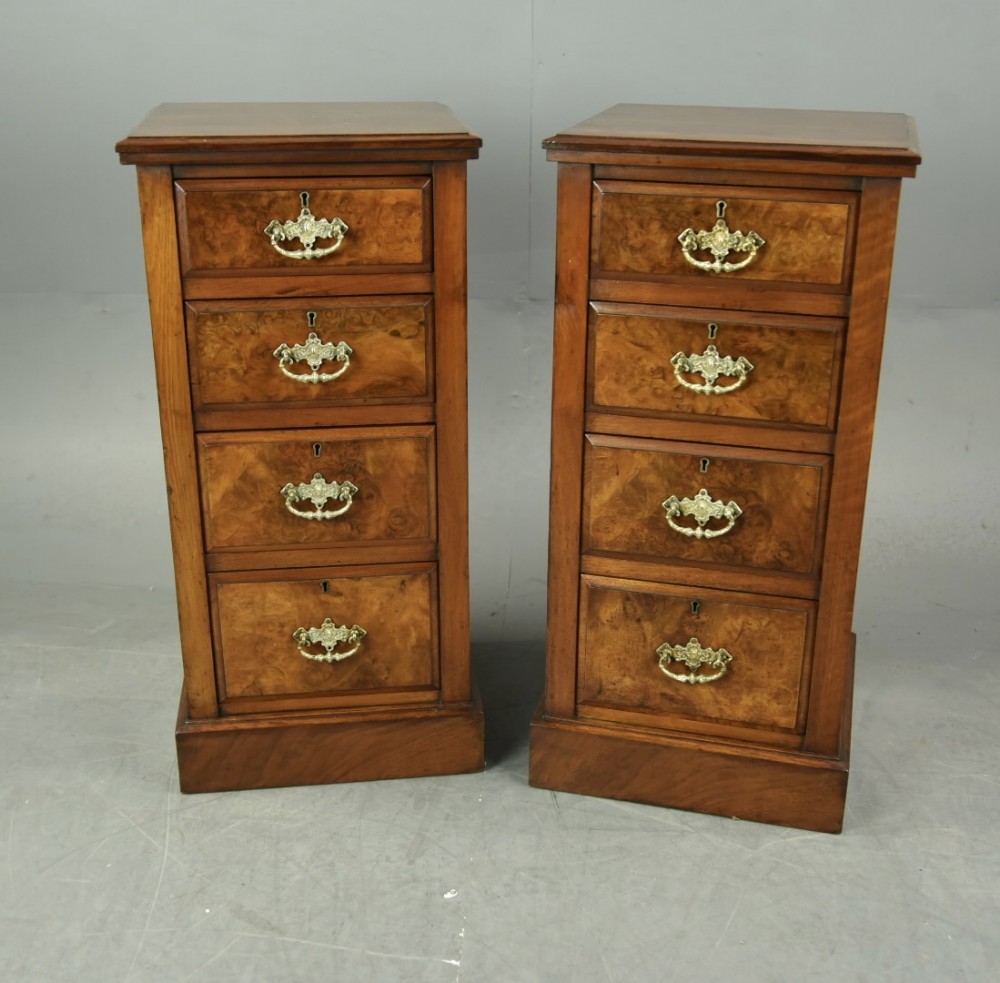 Pair of Victorian burr walnut bedside chests of drawers 