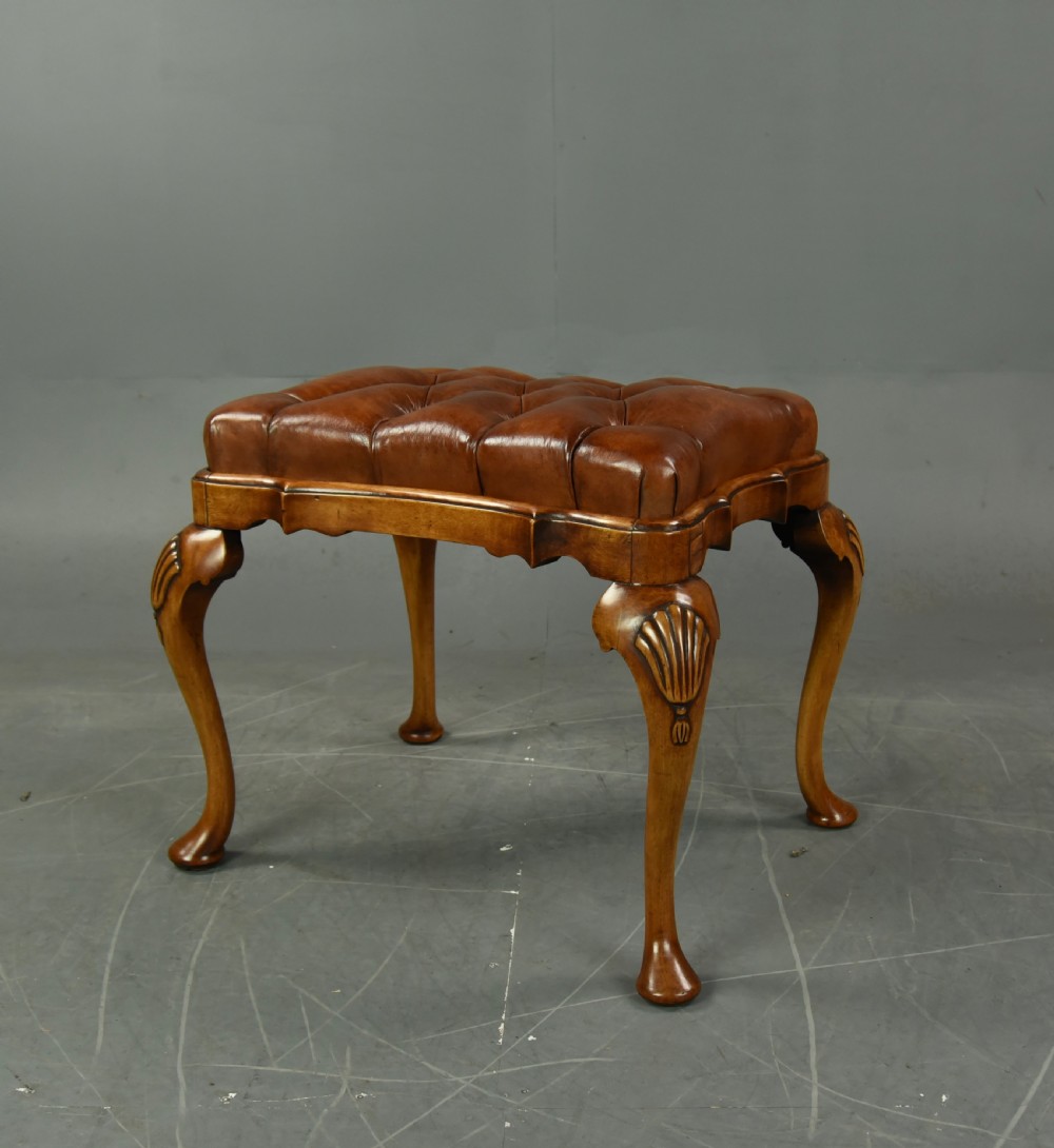 Queen Anne style walnut leather stool 