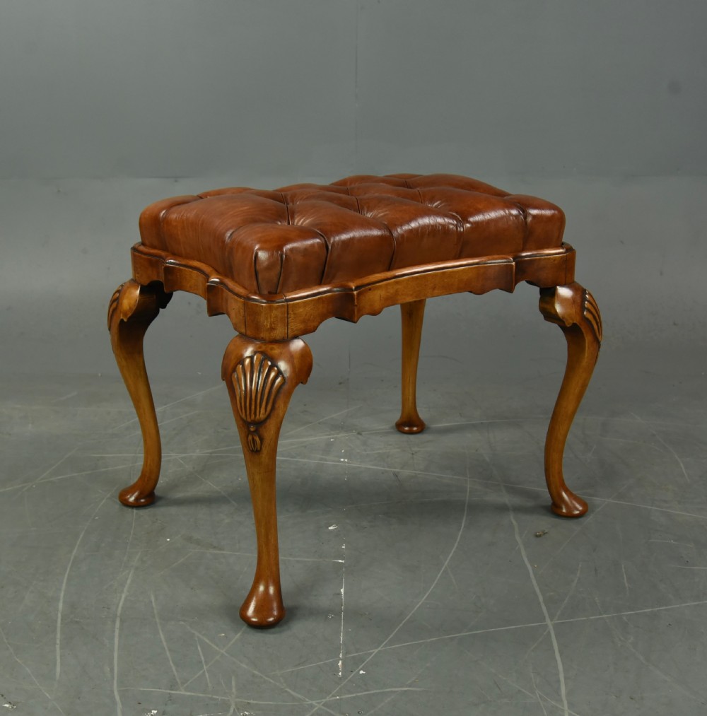 Queen Anne style walnut leather stool  View III
