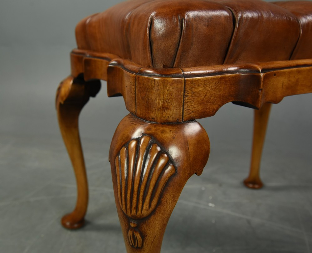Queen Anne style walnut leather stool  View V