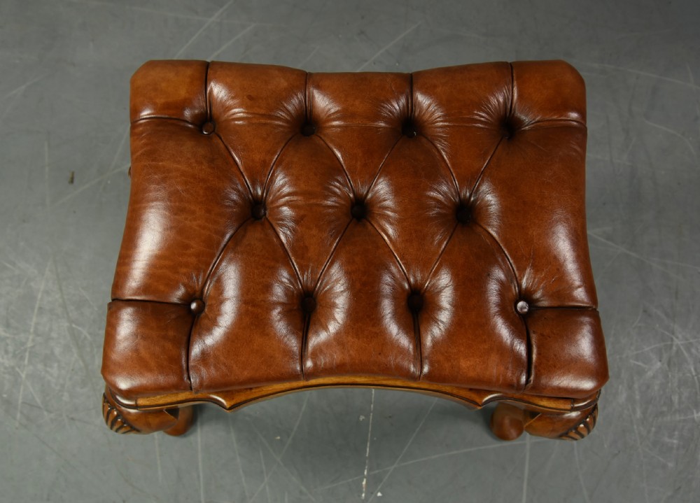 Queen Anne style walnut leather stool  View VI
