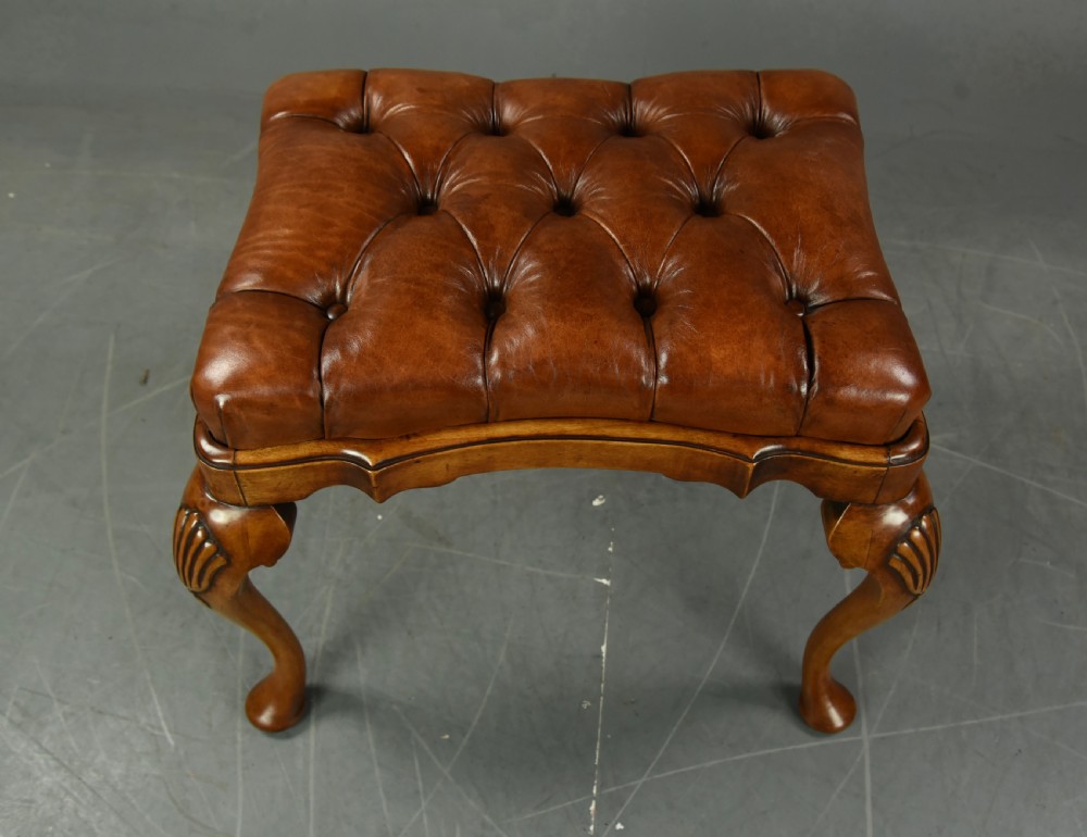 Queen Anne style walnut leather stool  View VII