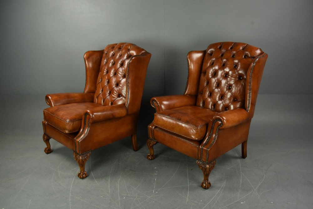 Pair of leather wing chairs  View III
