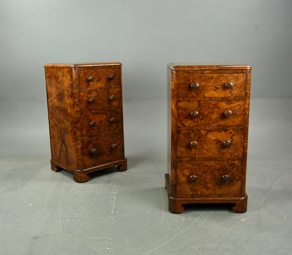Pair of Victorian burr walnut bedside chests of drawers 