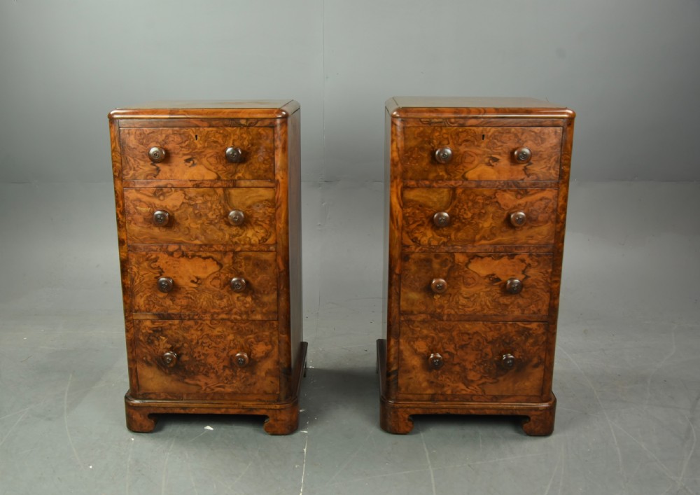 Pair of Victorian burr walnut bedside chests of drawers  View II