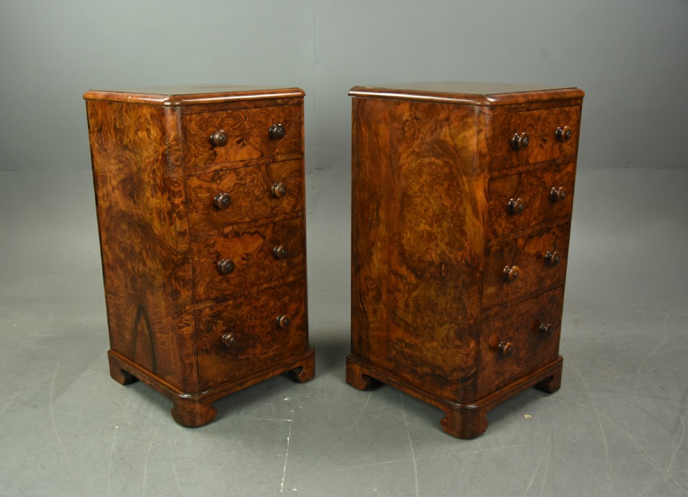 Pair of Victorian burr walnut bedside chests of drawers  View III