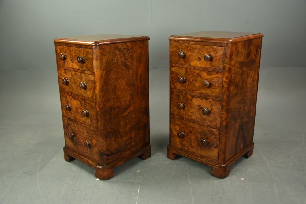 Pair of Victorian burr walnut bedside chests of drawers  View IV