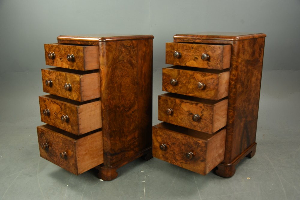 Pair of Victorian burr walnut bedside chests of drawers  View V