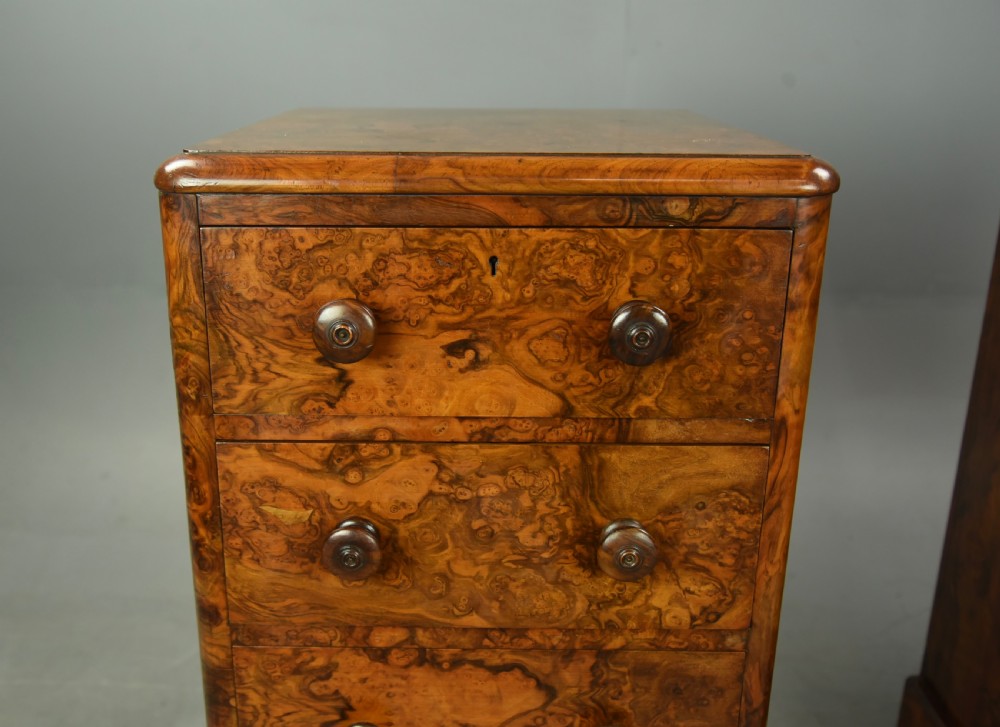 Pair of Victorian burr walnut bedside chests of drawers  View VII