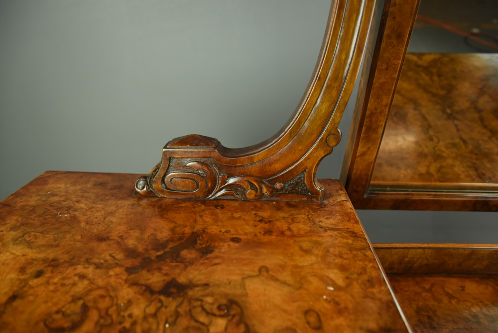 Victorian burr walnut pedestal dressing table by Heals & son London  View VI