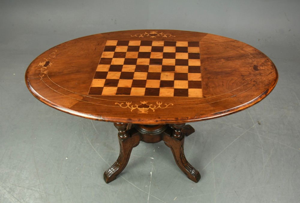 Victorian walnut chess top coffee table  View II