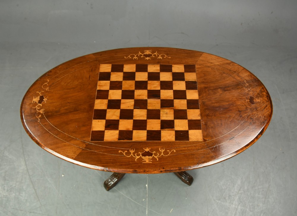 Victorian walnut chess top coffee table  View III