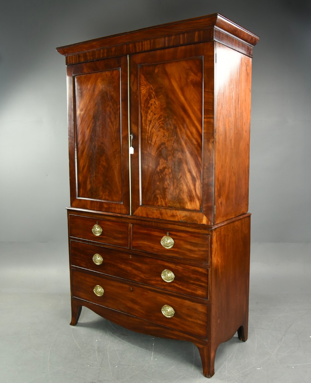 Georgian mahogany linen press  View II
