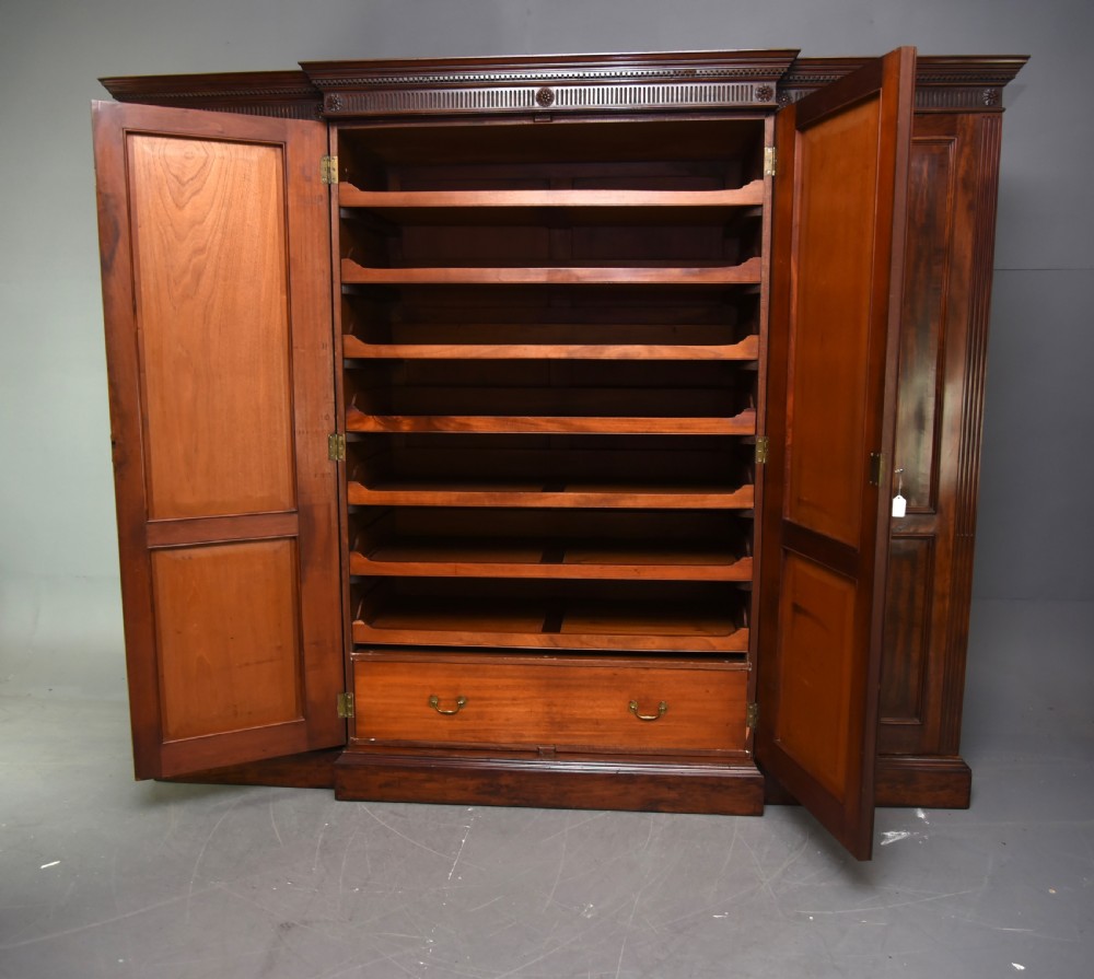 Large 19th century four door mahogany breakfront wardrobe  View III