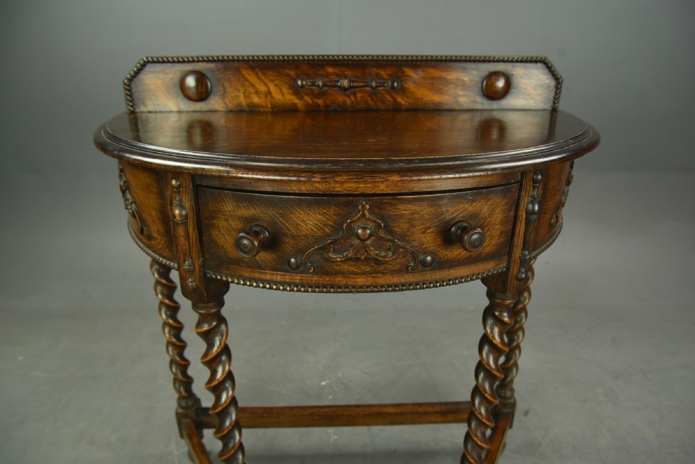 Edwardian oak Demi lune hall table  View II