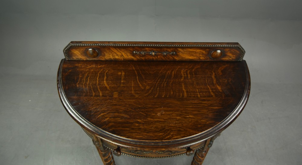 Edwardian oak Demi lune hall table  View IV