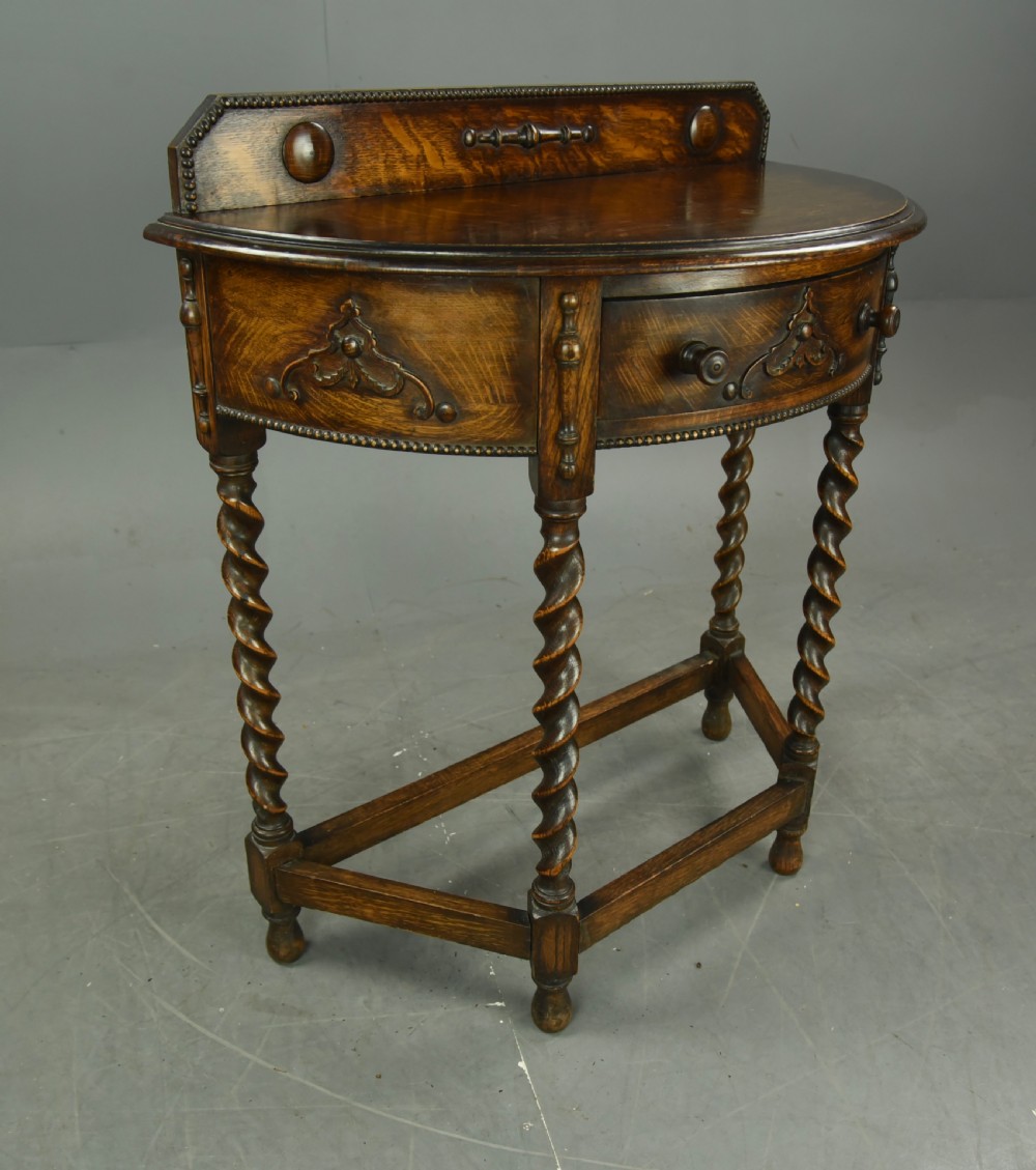 Edwardian oak Demi lune hall table  View V