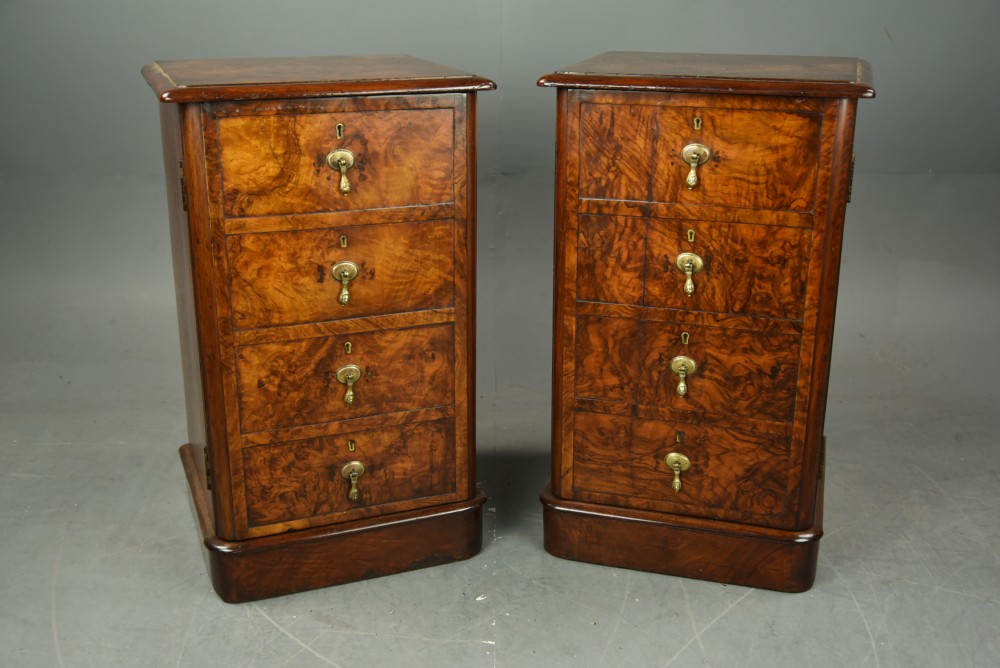Pair of Victorian burr walnut bedside cabinets 