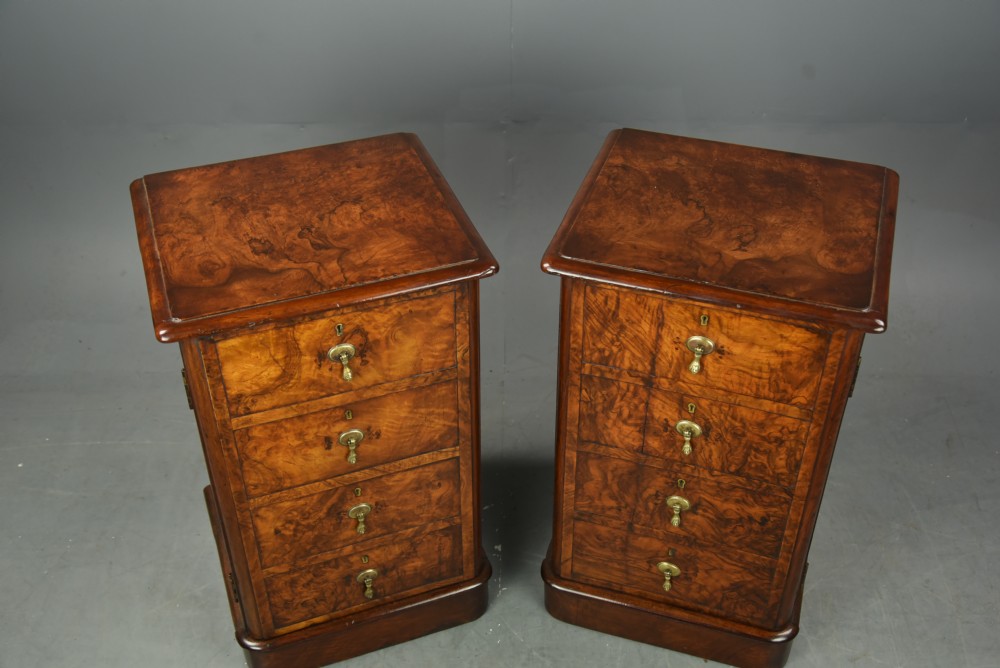 Pair of Victorian burr walnut bedside cabinets  View II