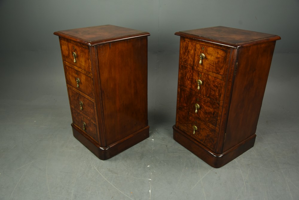 Pair of Victorian burr walnut bedside cabinets  View V