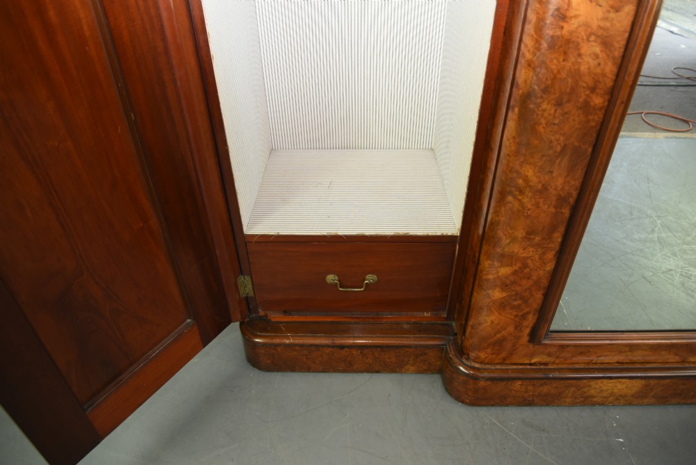 Victorian Burr walnut breakfront compactum triple wardrobe  View IX