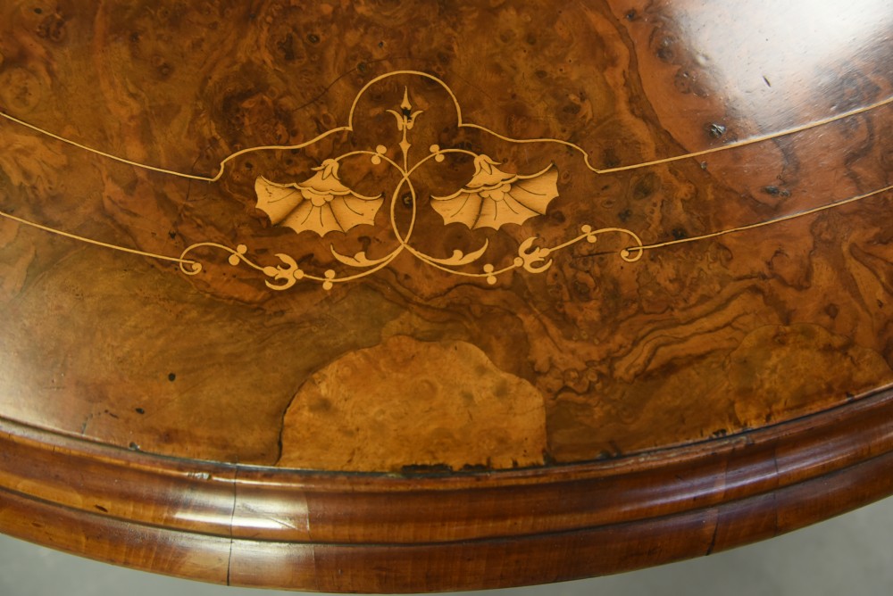 Victorian burr walnut inlaid coffee table  View IV