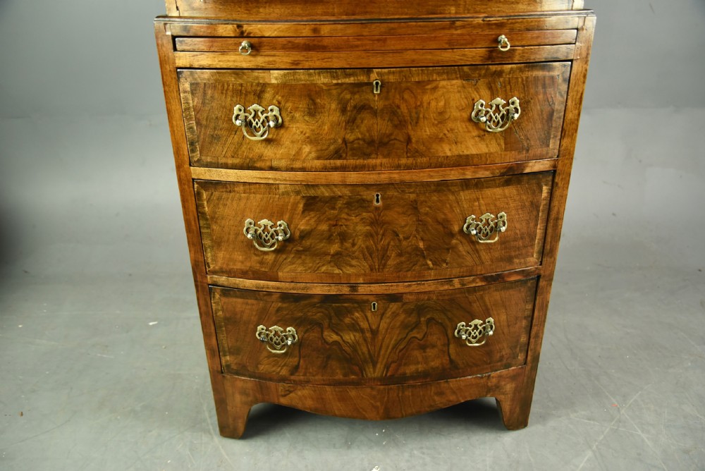Queen Anne style walnut tall boy bow front chest of drawers  View VI