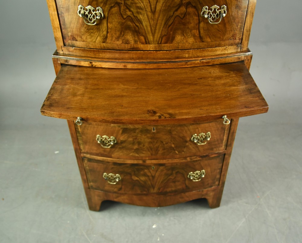 Queen Anne style walnut tall boy bow front chest of drawers  View VII