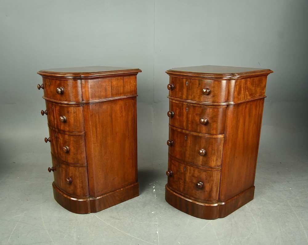 Pair of Victorian bow front mahogany bedside chests of drawers  View II